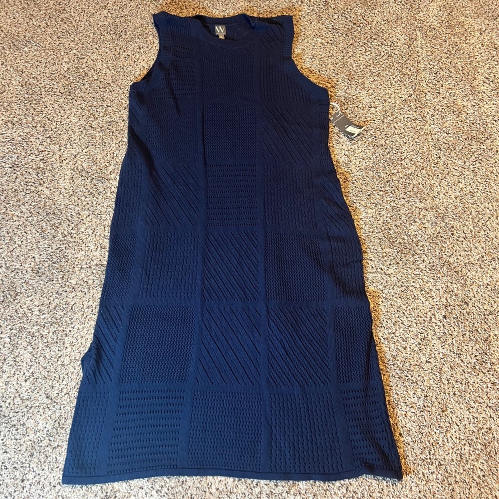 Worthington‎ Woman Navy Blue Textured Knit Sleeveless Midi Dress Plus Size 3X